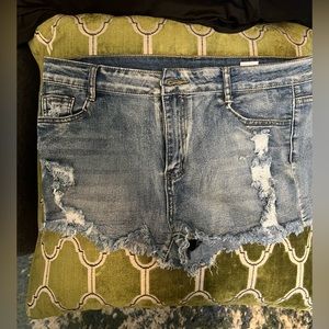 Distressed denim shorts